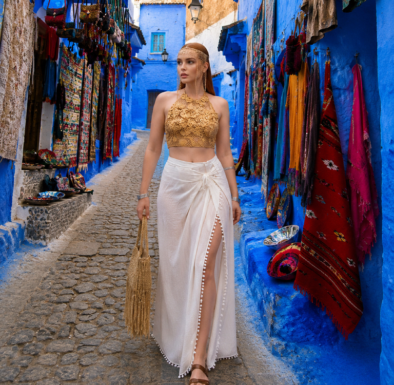 Gold Çiçek İşlemeli El Yapımı Crochet Crop Top