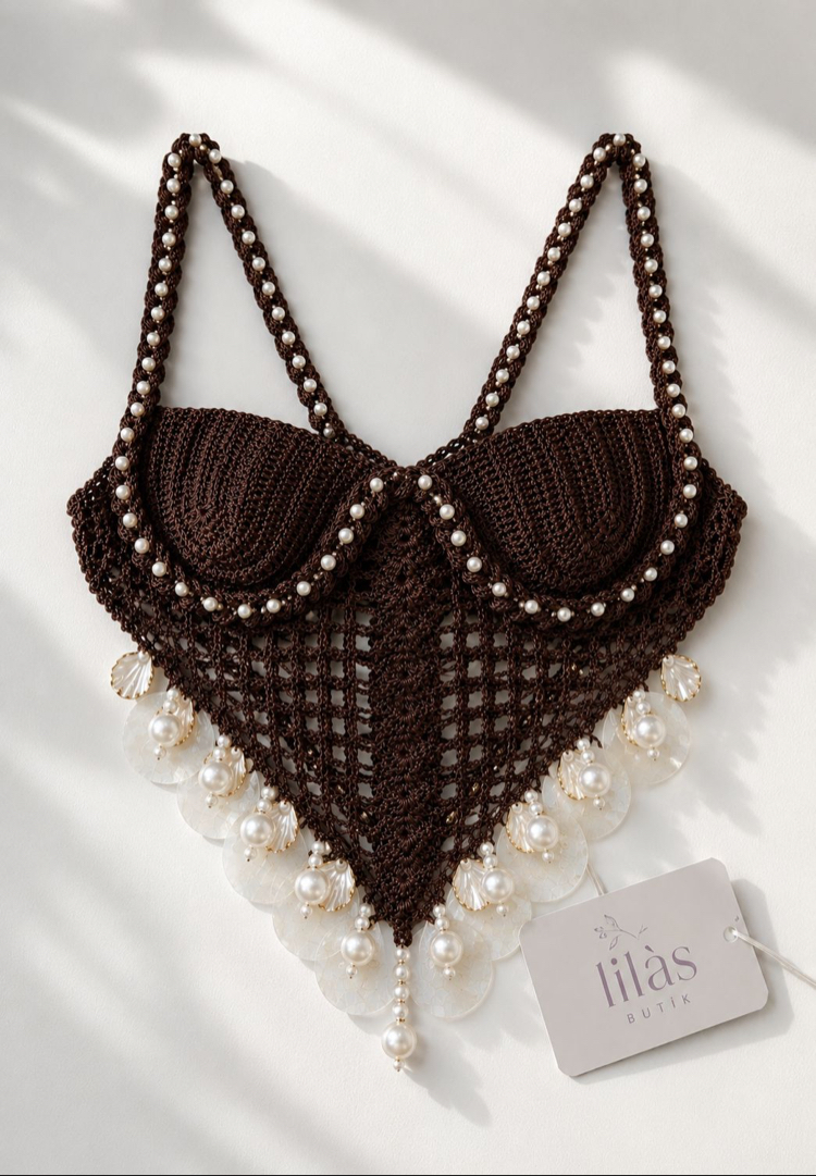 ✨Lilas Flora Taş Detay Crop ✨
