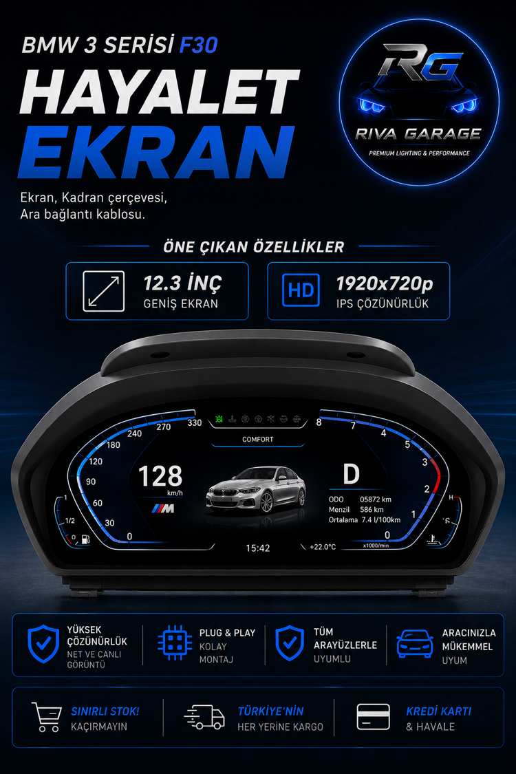 BMW 3 SERISI F30 HAYALET EKRAN - CARPLAY ÖZELLİKLİ