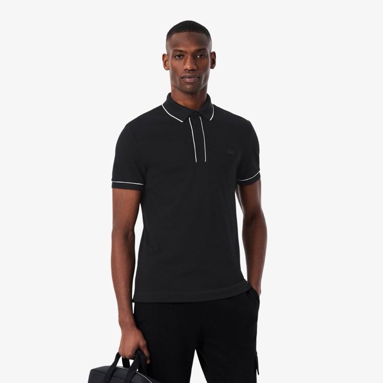 Lacoste Paris Çizgili Orj. Polo Yaka Siyah