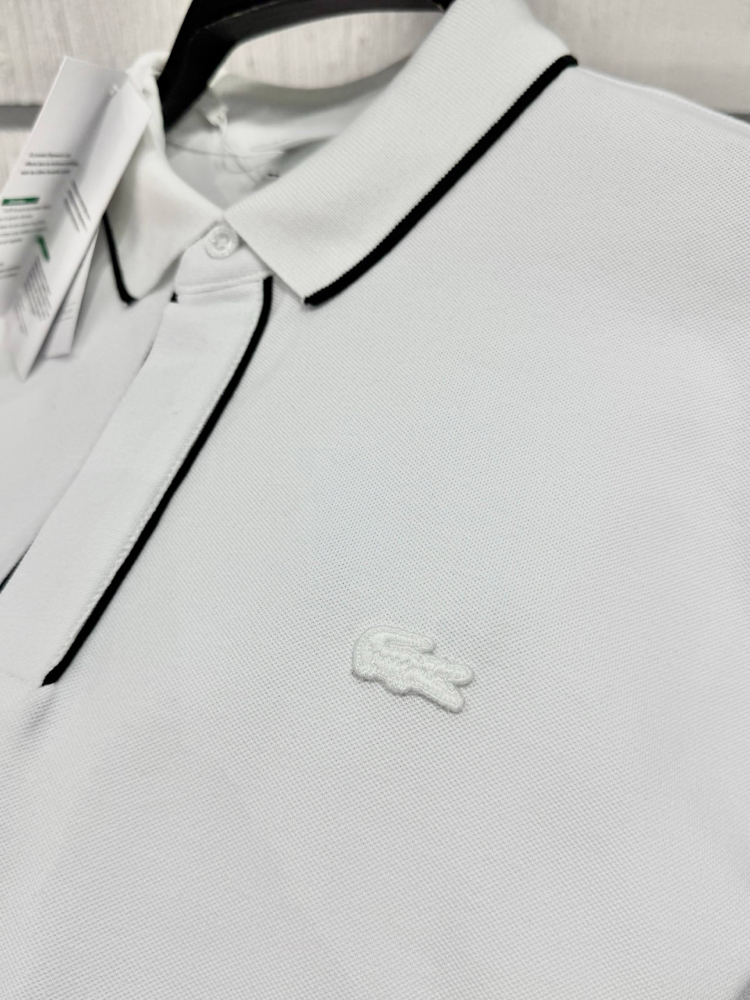 Lacoste Paris Çizgili Orj. Polo Yaka Beyaz