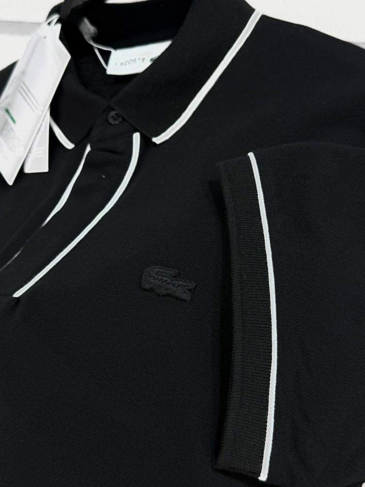 Lacoste Paris Çizgili Orj. Polo Yaka Siyah