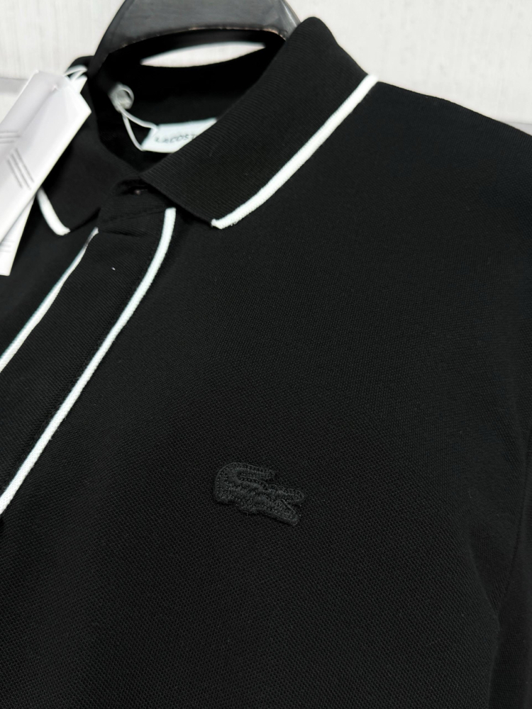 Lacoste Paris Çizgili Orj. Polo Yaka Siyah