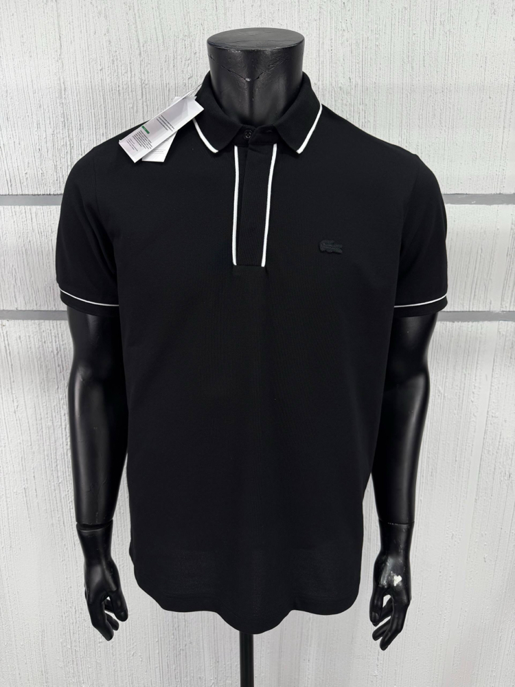 Lacoste Paris Çizgili Orj. Polo Yaka Siyah