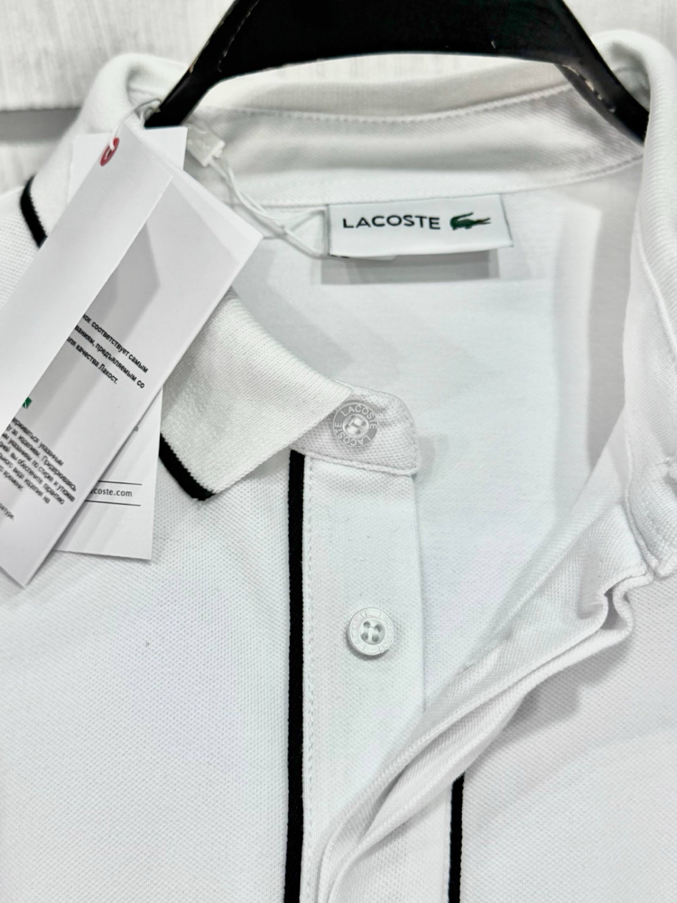 Lacoste Paris Çizgili Orj. Polo Yaka Beyaz