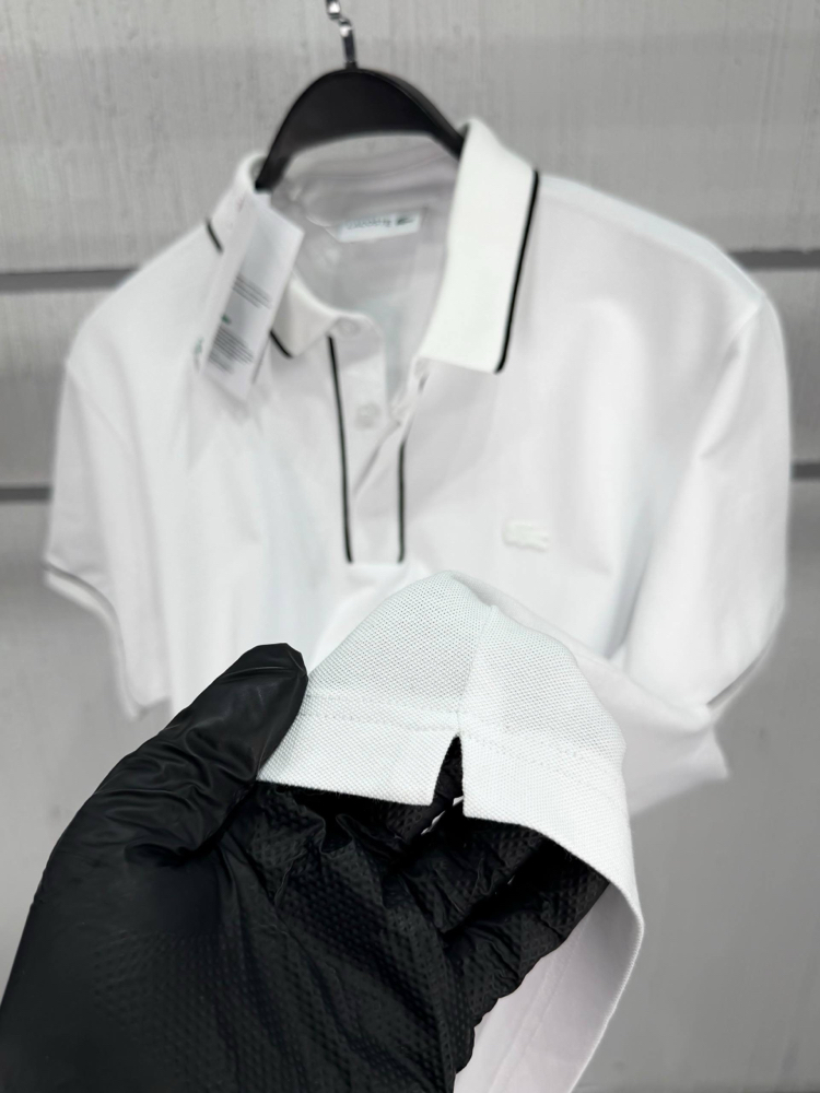 Lacoste Paris Çizgili Orj. Polo Yaka Beyaz