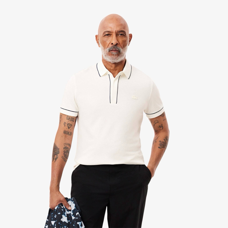 Lacoste Paris Çizgili Orj. Polo Yaka Beyaz