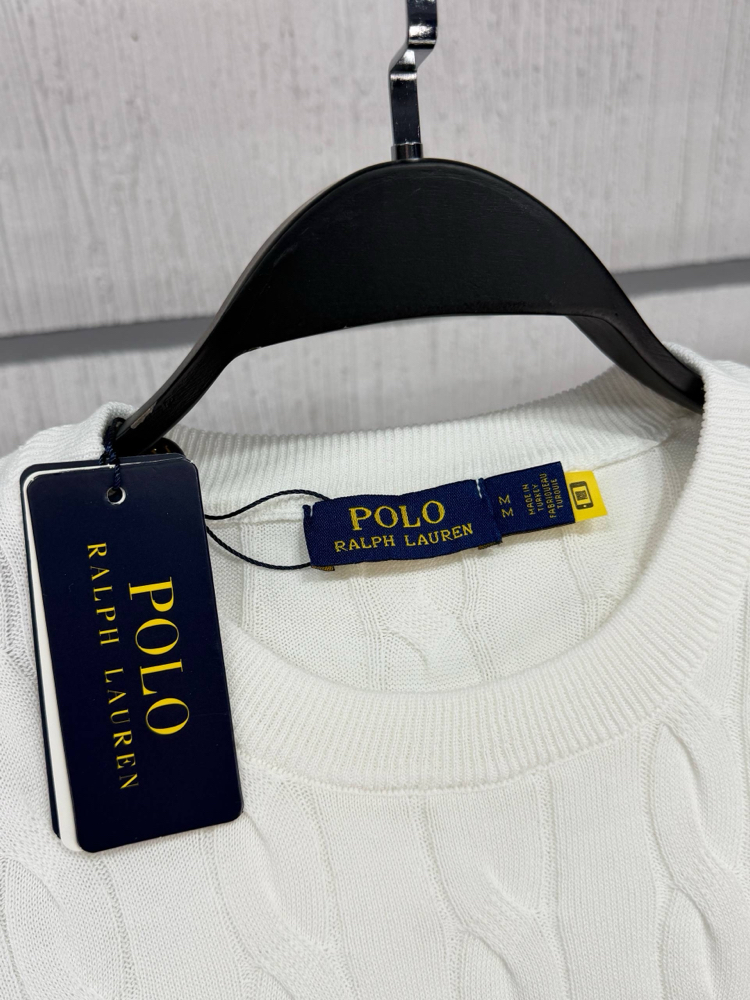 Polo Ralph %100 Pamuk Örgü Desen Triko Beyaz