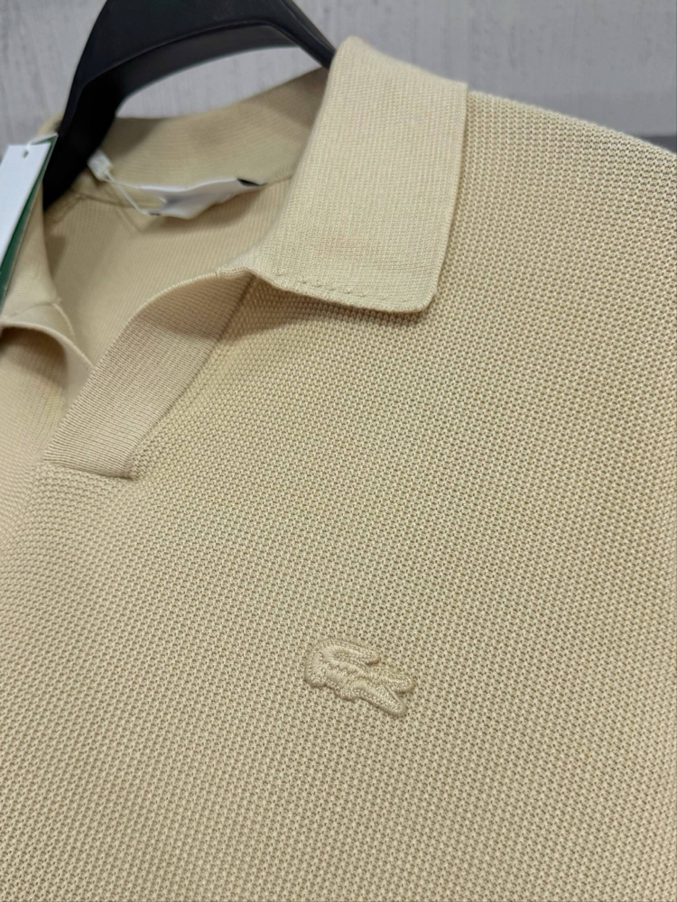 Lacoste %100 Pamuk V Polo Yaka Triko Bej