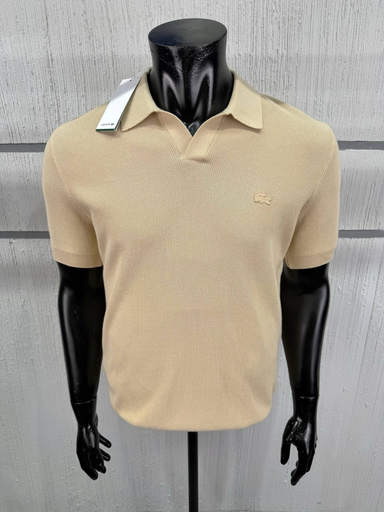 Lacoste %100 Pamuk V Polo Yaka Triko Bej