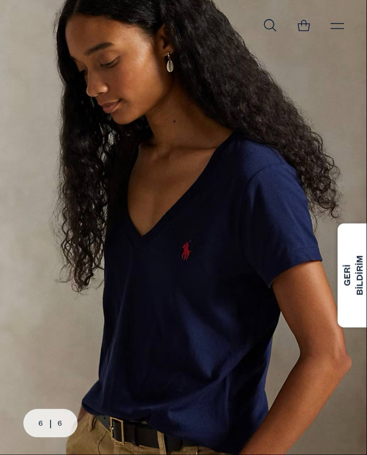 Polo Ralph. V Yaka T-Shirt Lacivert (Kadın)