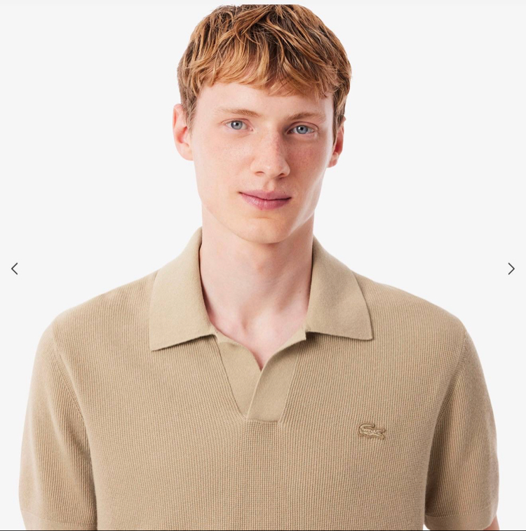 Lacoste %100 Pamuk V Polo Yaka Triko Bej
