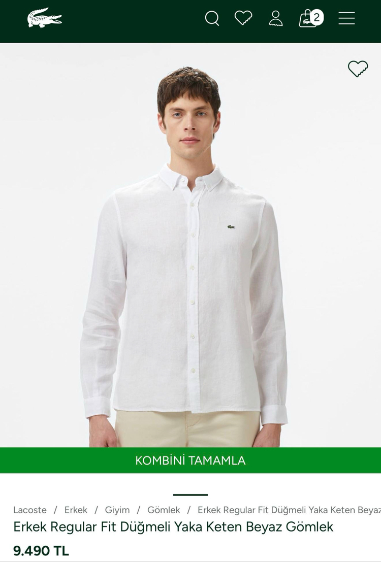 Lacoste Orj. %100 Ham Keten Gömlek Beyaz