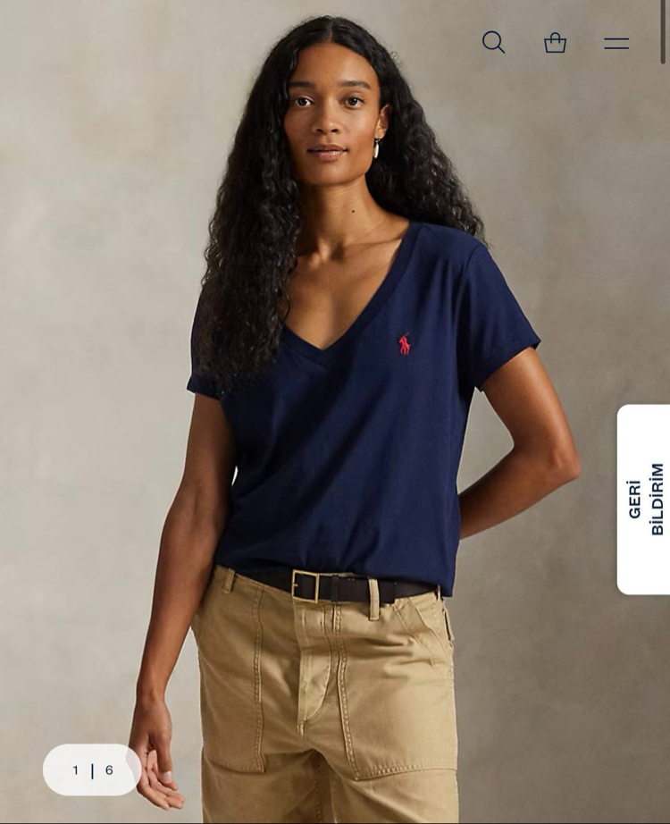 Polo Ralph. V Yaka T-Shirt Lacivert (Kadın)