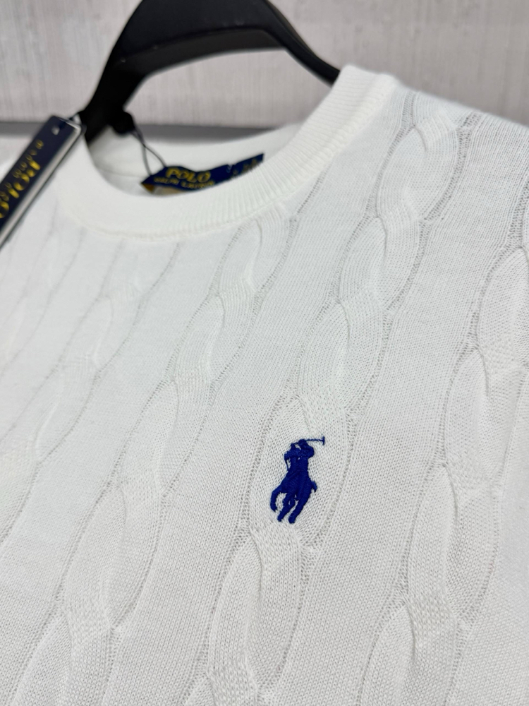 Polo Ralph %100 Pamuk Örgü Desen Triko Beyaz