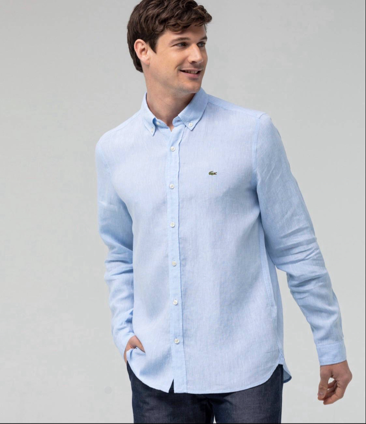 Lacoste Orj. %100 Ham Keten Gömlek Bebe Mavi