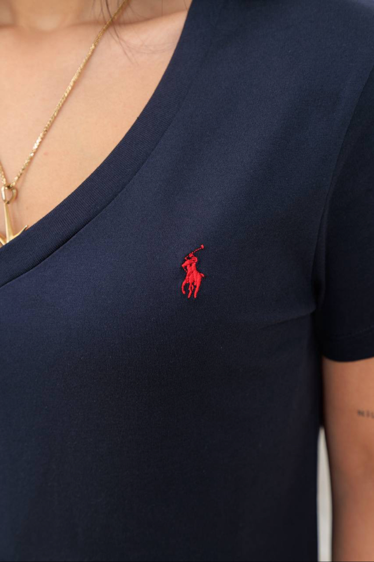 Polo Ralph. V Yaka T-Shirt Lacivert (Kadın)
