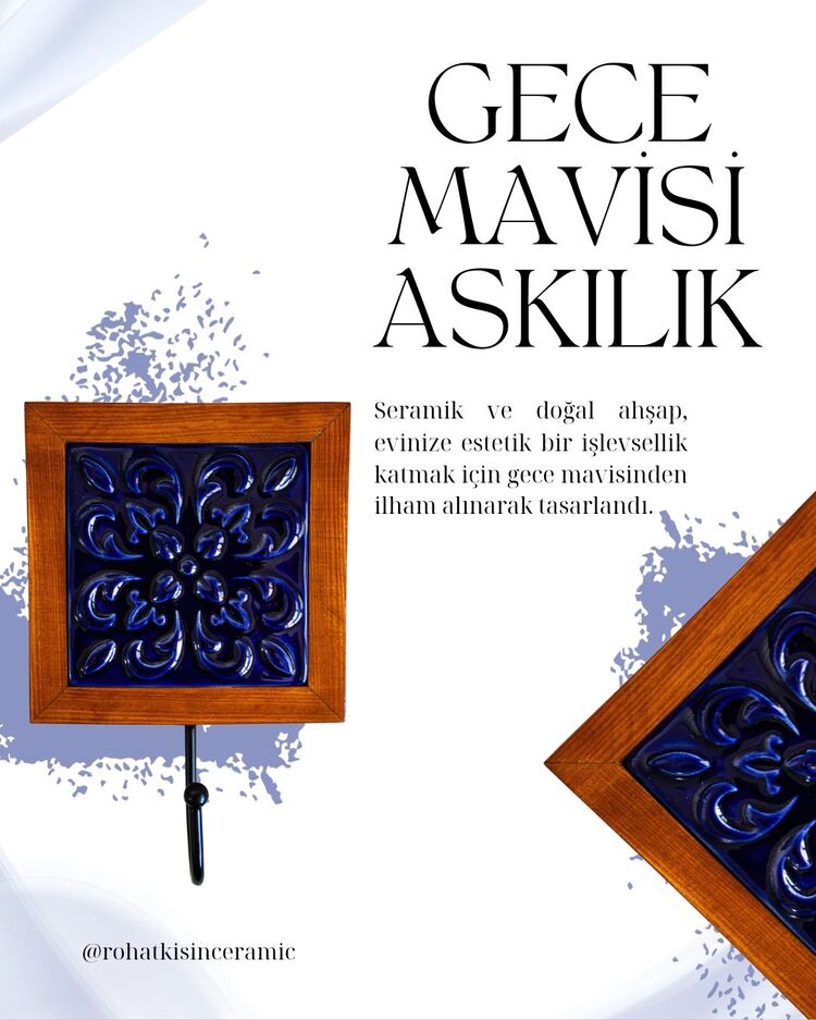 Gece Mavisi Tekli Seramik Askılık
