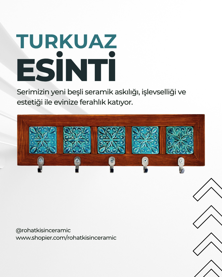 Turkuaz Esinti Beşli Seramik Askılık