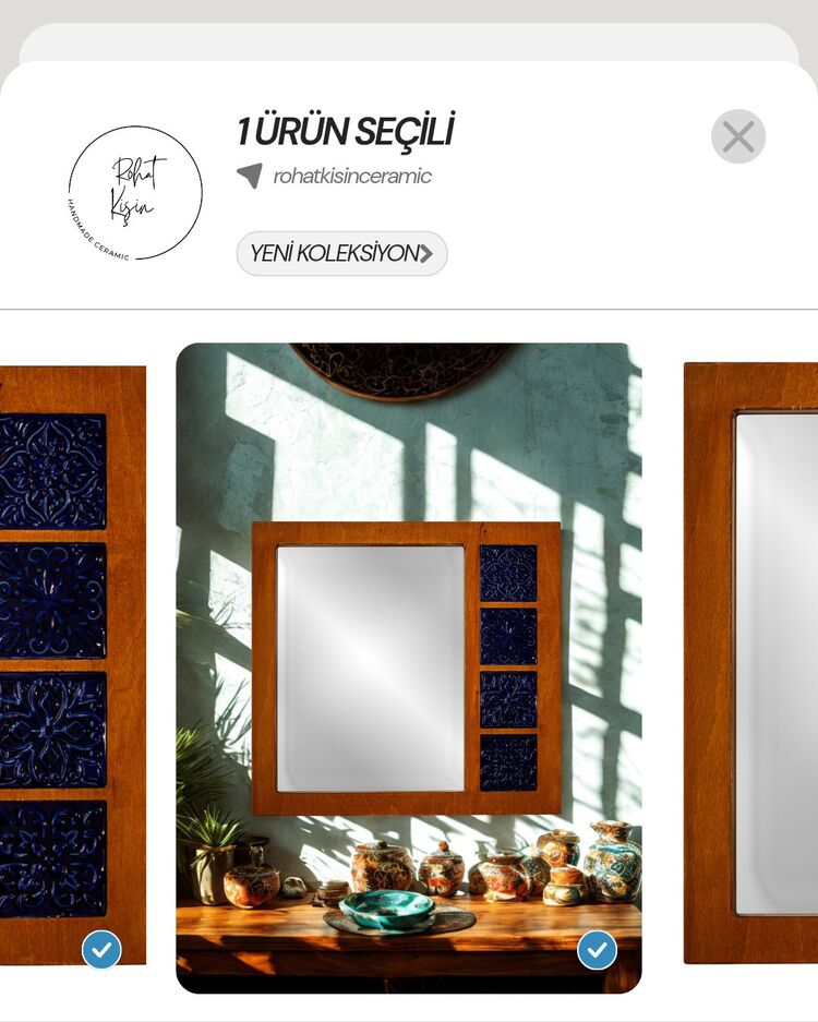 Gece Mavisi Seramik El Yapımı Ayna