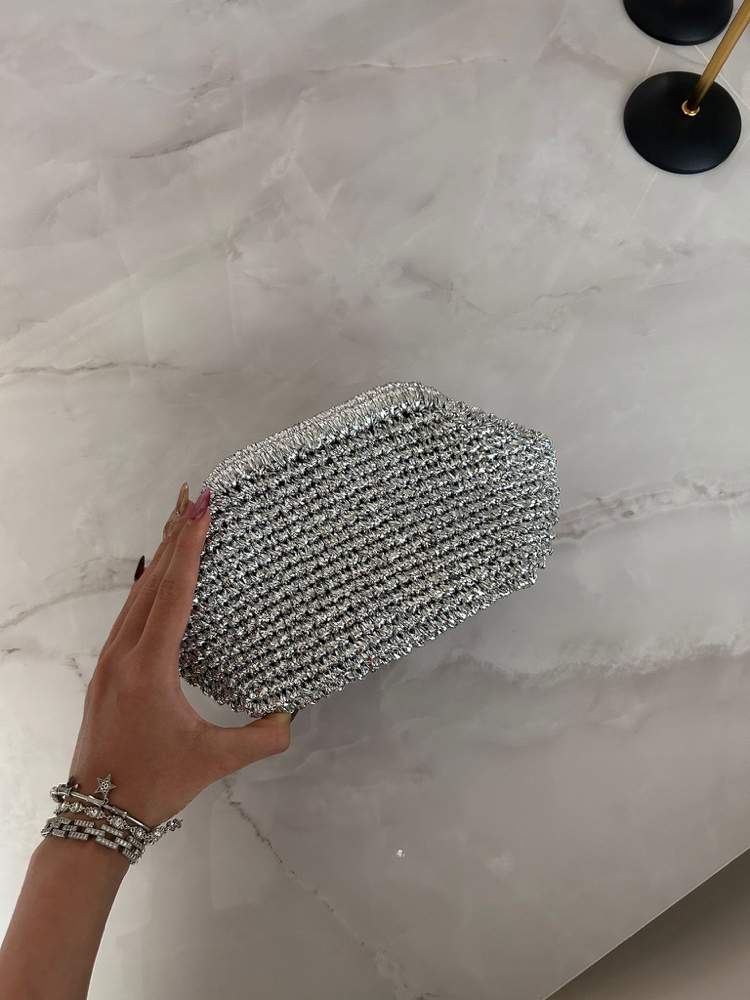 18CM ÖN SİPARİŞ GÜMÜŞ HASIR ÇANTA 