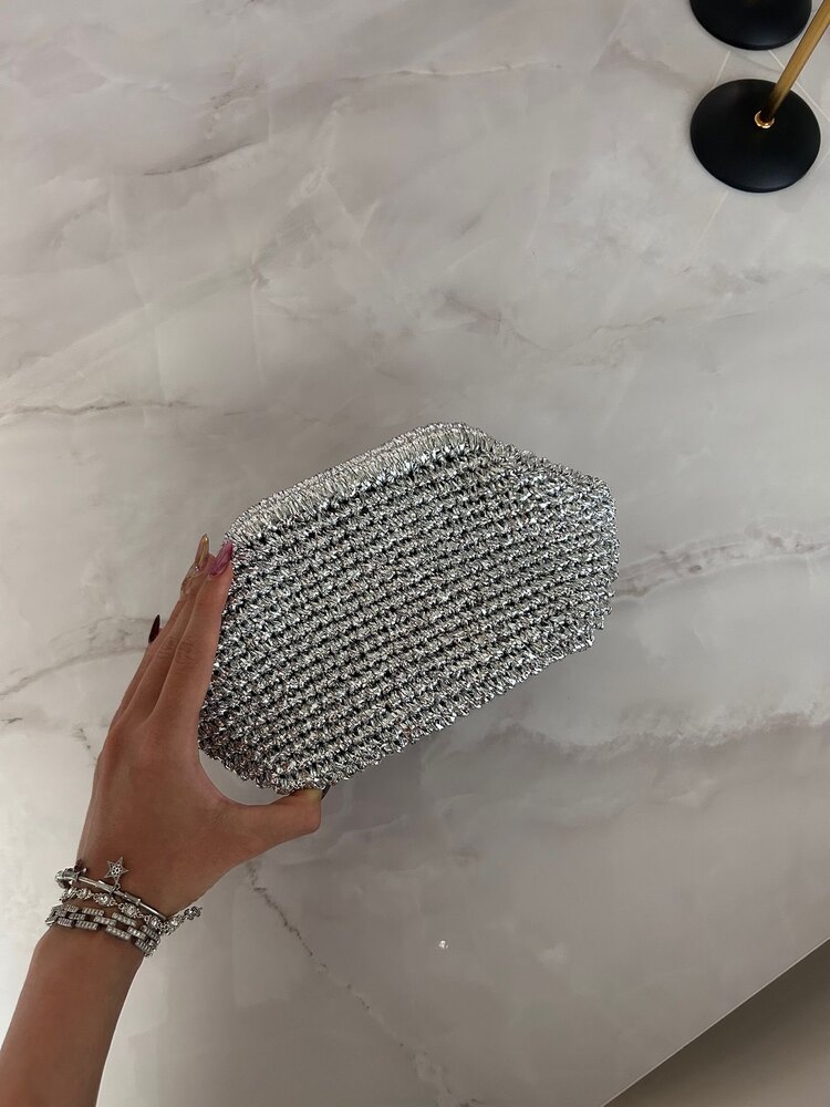16CM ÖN SİPARİŞ GÜMÜŞ HASIR ÇANTA