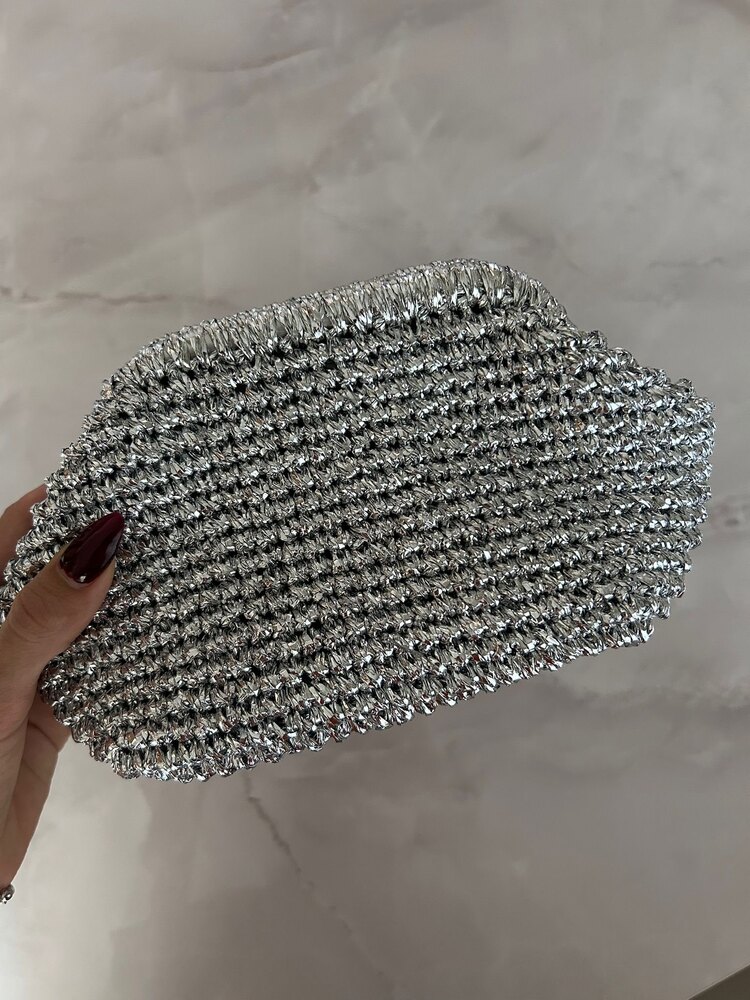 16CM ÖN SİPARİŞ GÜMÜŞ HASIR ÇANTA