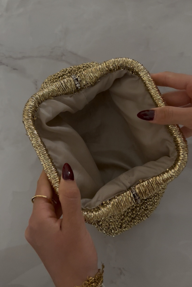18CM ÖN SİPARİŞ GOLD HASIR ÇANTA 