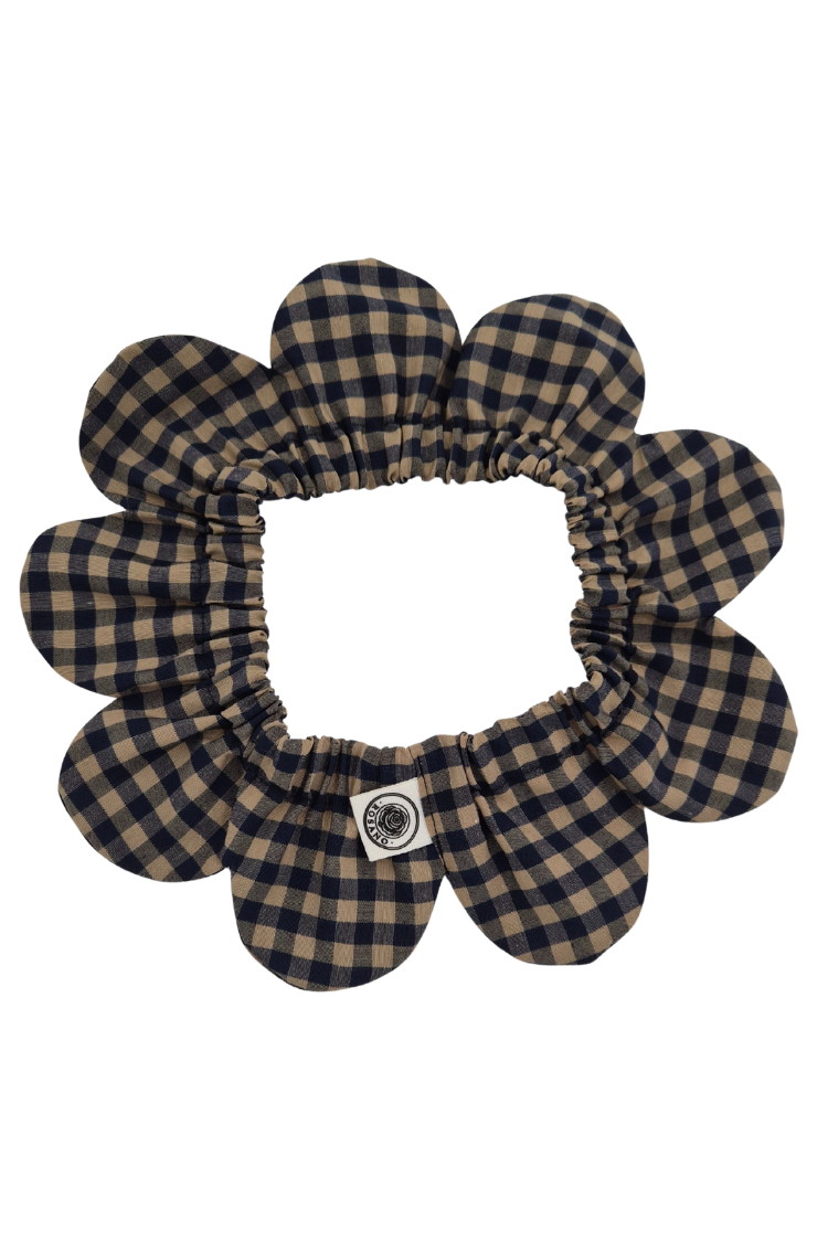 PawBow Flower Dog Collar (Navy Gingham)