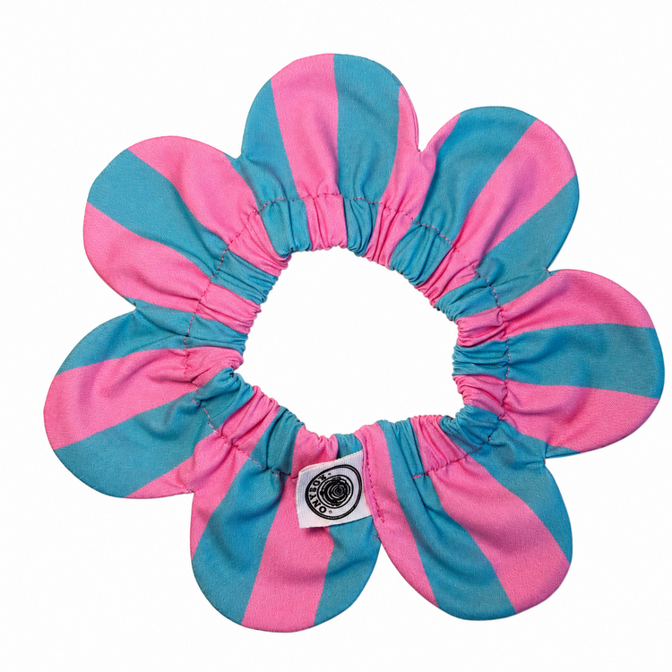 PawBow Flower Dog Collar (aqua pink stripe)