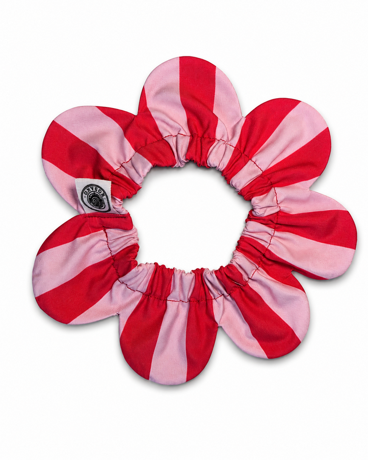 PawBow Flower Dog Collar (red pink stripe)