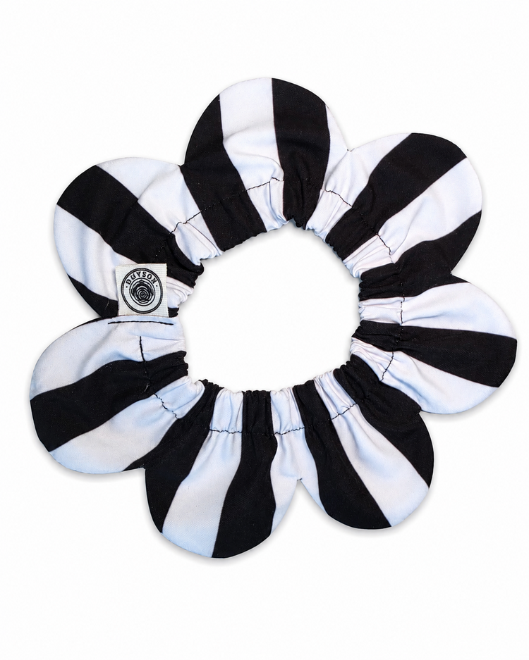 PawBow Flower Dog Collar (black and white stripe)