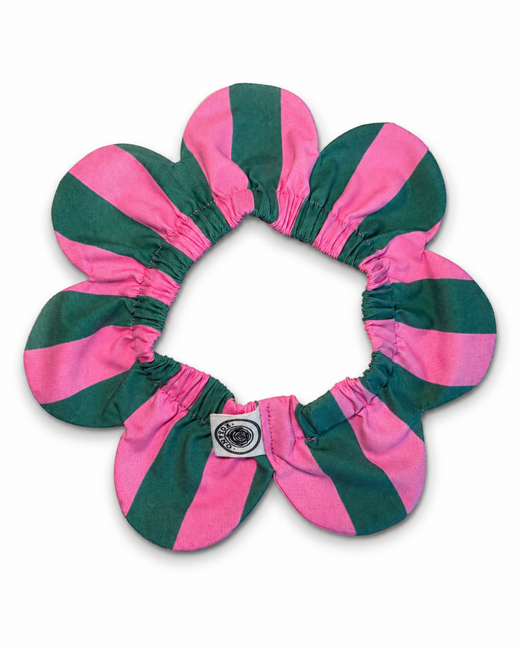 PawBow Flower Dog Collar (green pink stripe)