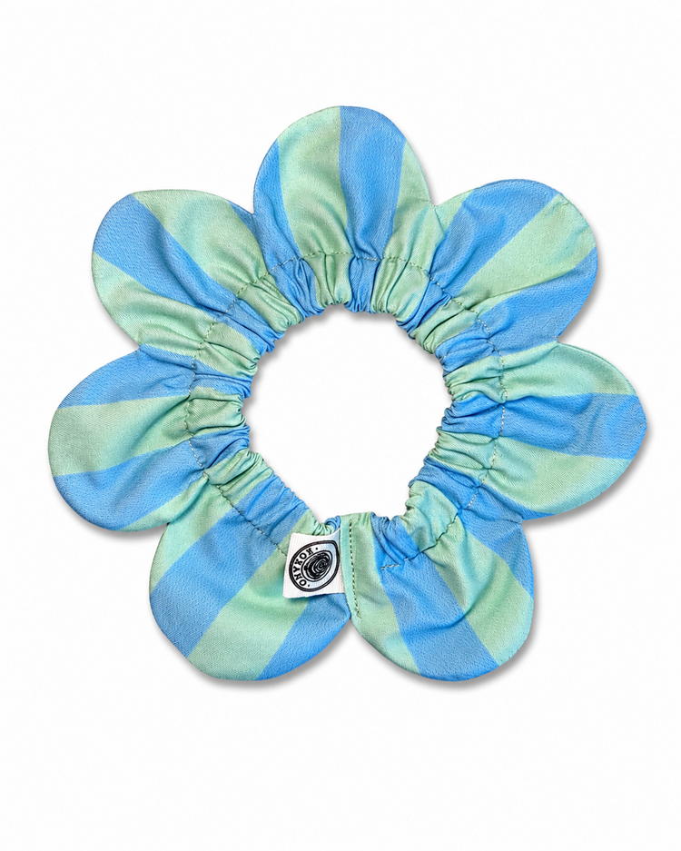 PawBow Flower Dog Collar (blue aqua stripe)