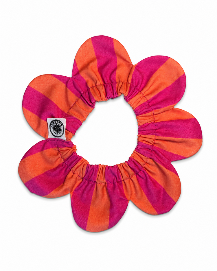 PawBow Flower Dog Collar (orange pink stripe)