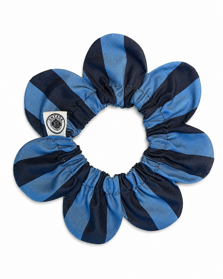 PawBow Flower Dog Collar (navy blue stripe)