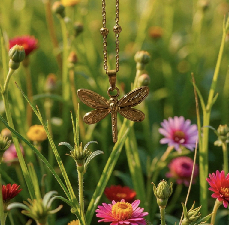 gold çelik dragonfly kolye