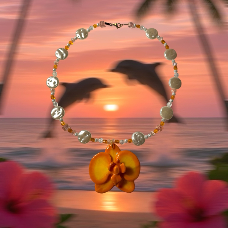 golden tropic orchid el yapımı orkide kolye