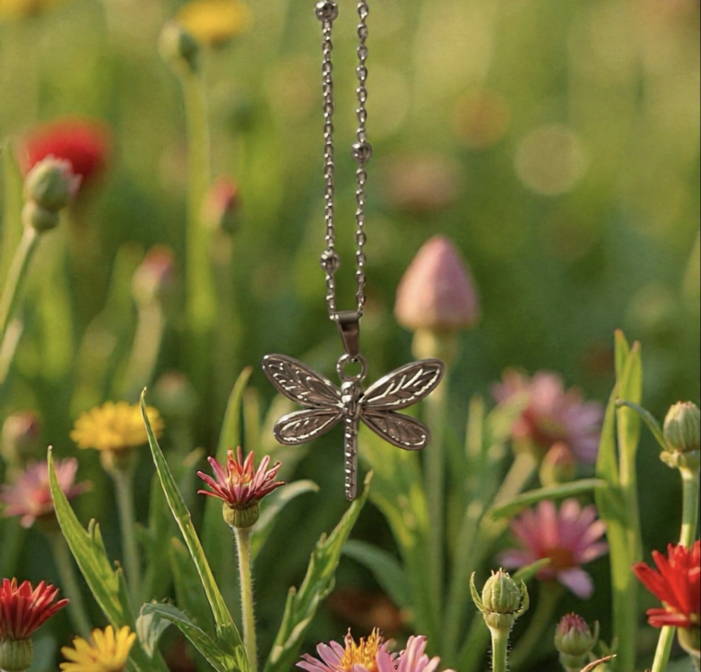 silver çelik dragonfly kolye