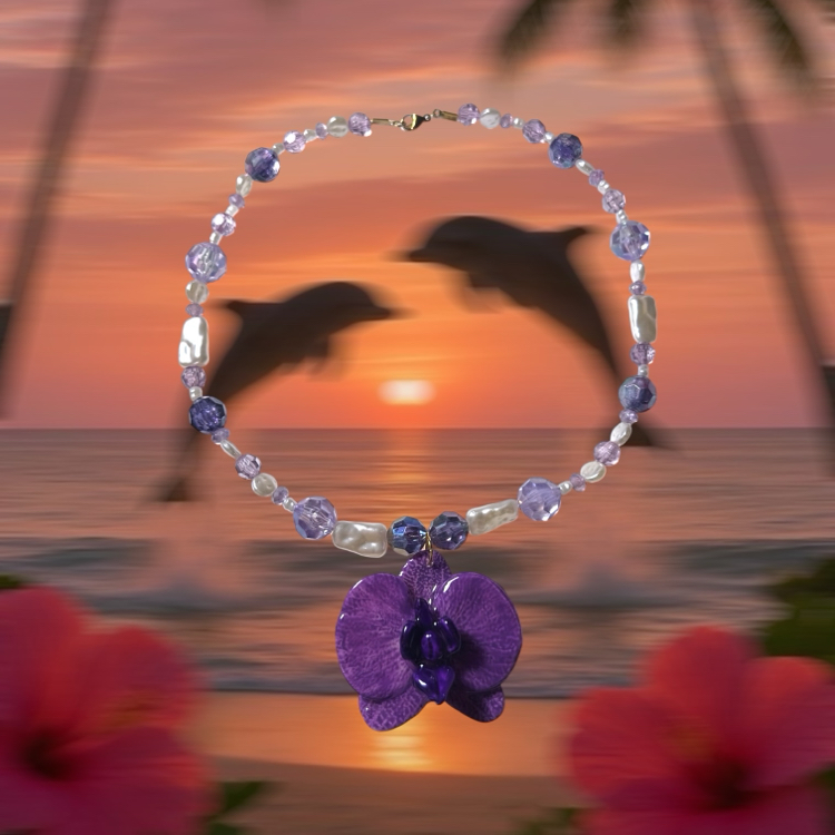 amethyst night orkide el yapımı kolye