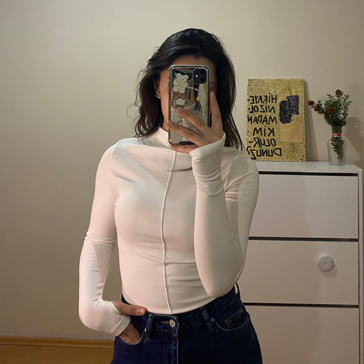 Beyaz Çimalı %95 Pamuk Bluz (Oysho Kumaş)