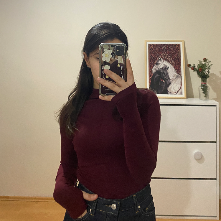 Bordo Çimalı %95 Pamuk Bluz (Oysho Kumaş)
