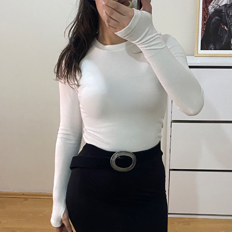 Beyaz Bisiklet Yaka %95 Pamuk Bluz (Oysho Kumaş)