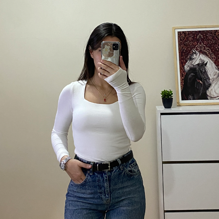 Beyaz Kare Yaka %95 Pamuk Bluz (Oysho Kumaş)