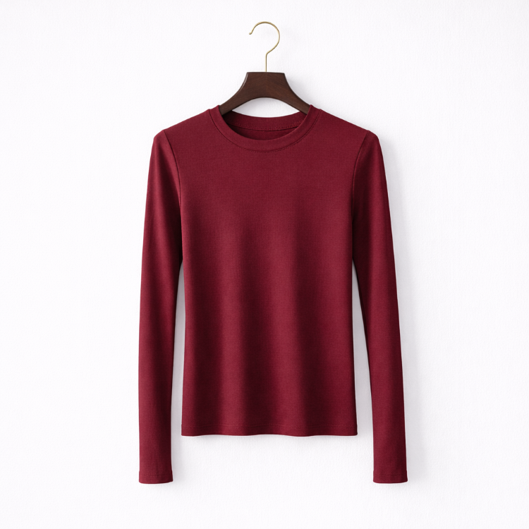 Bordo Bisiklet Yaka %95 Pamuk Bluz (Oysho Kumaş)