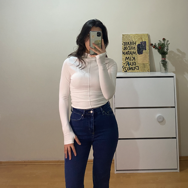 Beyaz Çimalı %95 Pamuk Bluz (Oysho Kumaş)