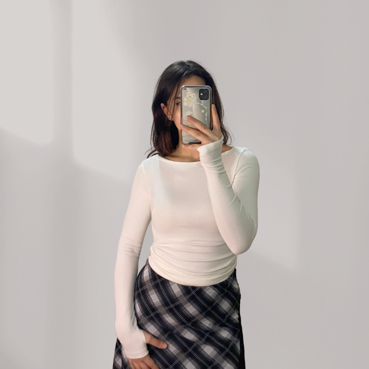 Beyaz Kayık Yaka %95 Pamuk Bluz (Oysho Kumaş)
