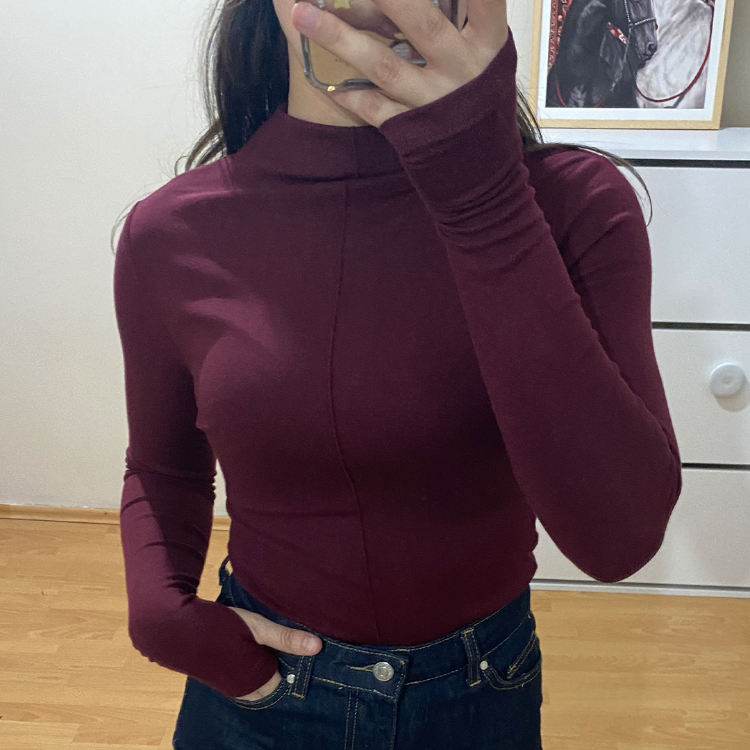 Bordo Çimalı %95 Pamuk Bluz (Oysho Kumaş)