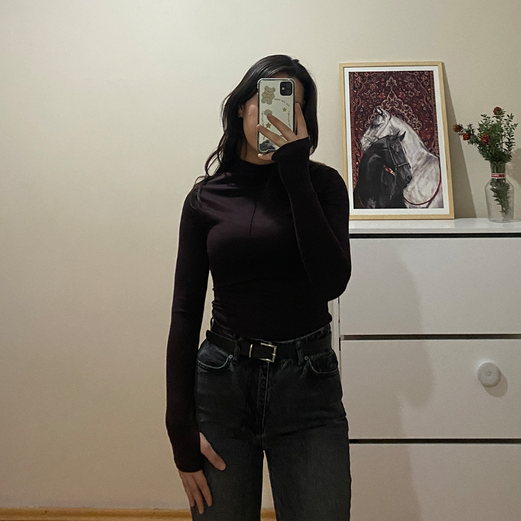 Kahverengi Çimalı %95 Pamuk Bluz (Oysho Kumaş)