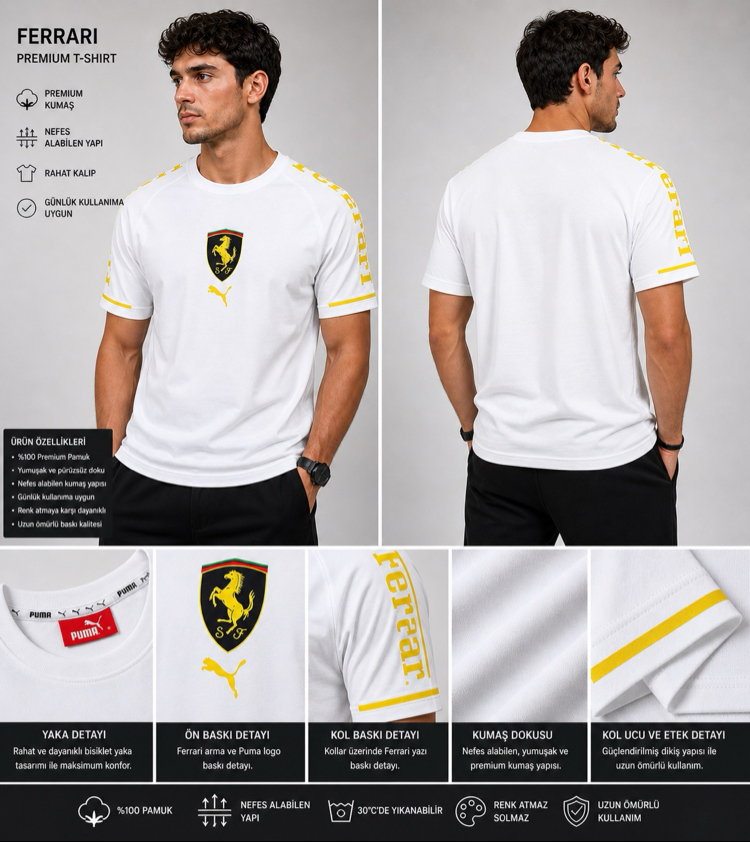 PUMA FERRARİ Baskılı Premium Tişört